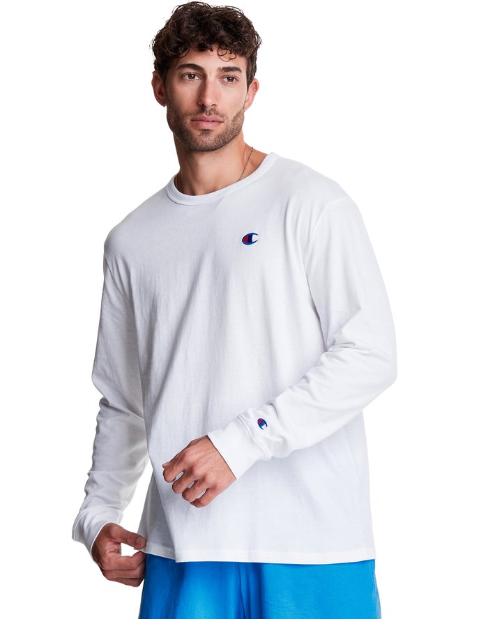 Champion Mens T-Shirt NZ - Long-Sleeve Lightweight C Logo White ( 7150-PEURC )